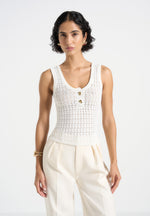 Nora - Pointelle Knitted Tank Top with Knot Button - Cream