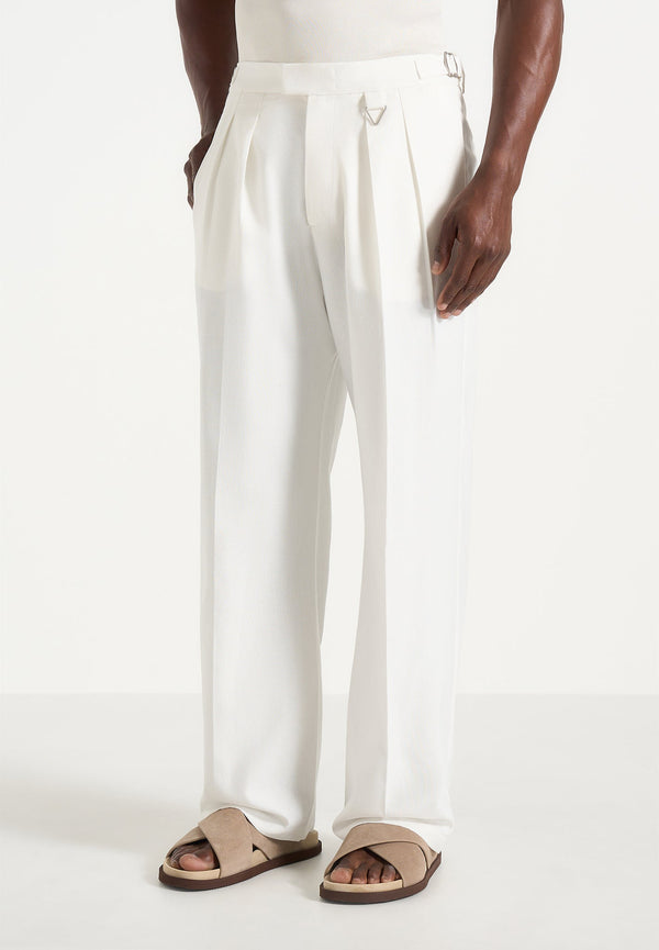 Pierre - Twin Pleat Linen Pants - White