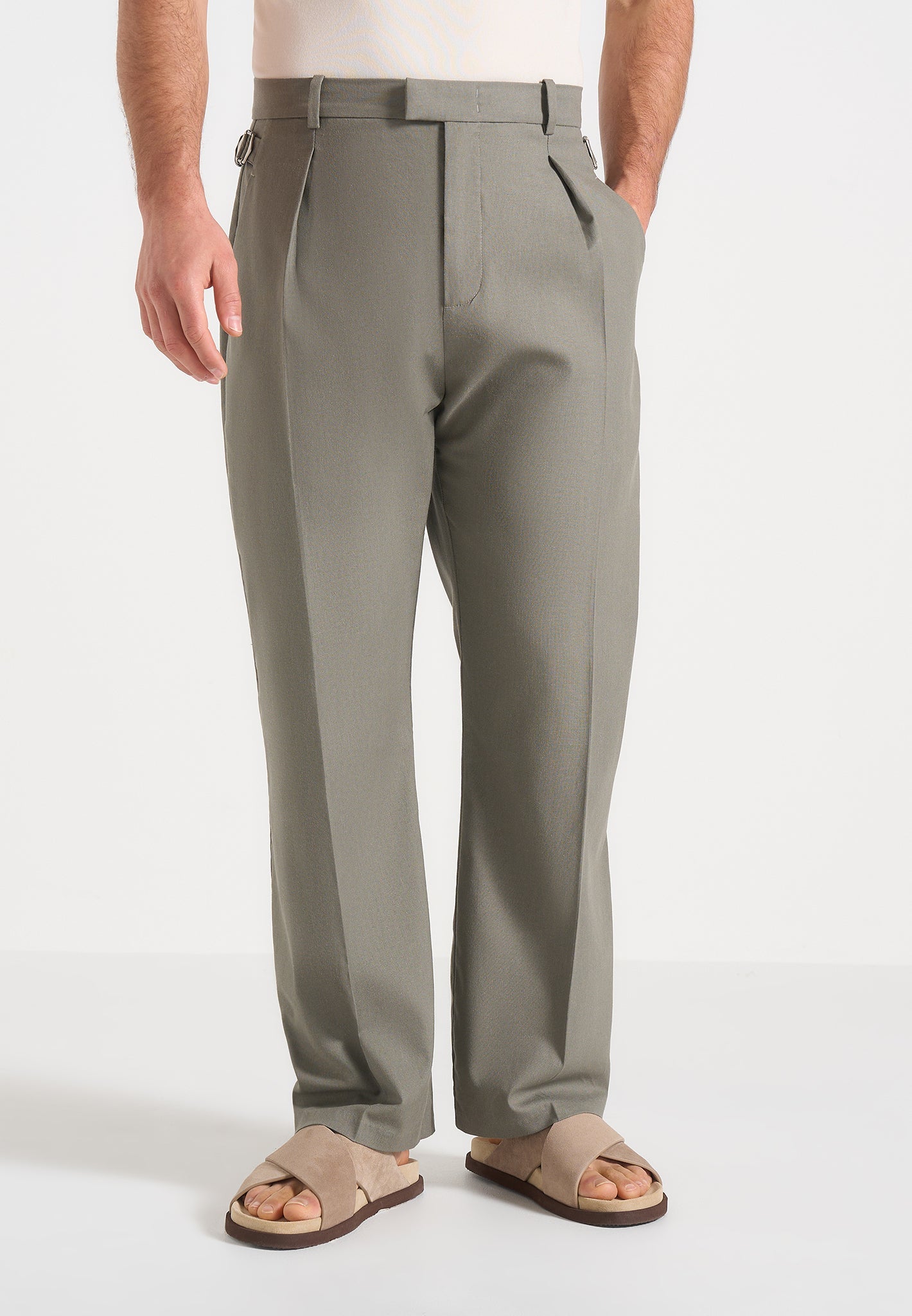 Dorian - Pleated Linen Pants - Khaki 