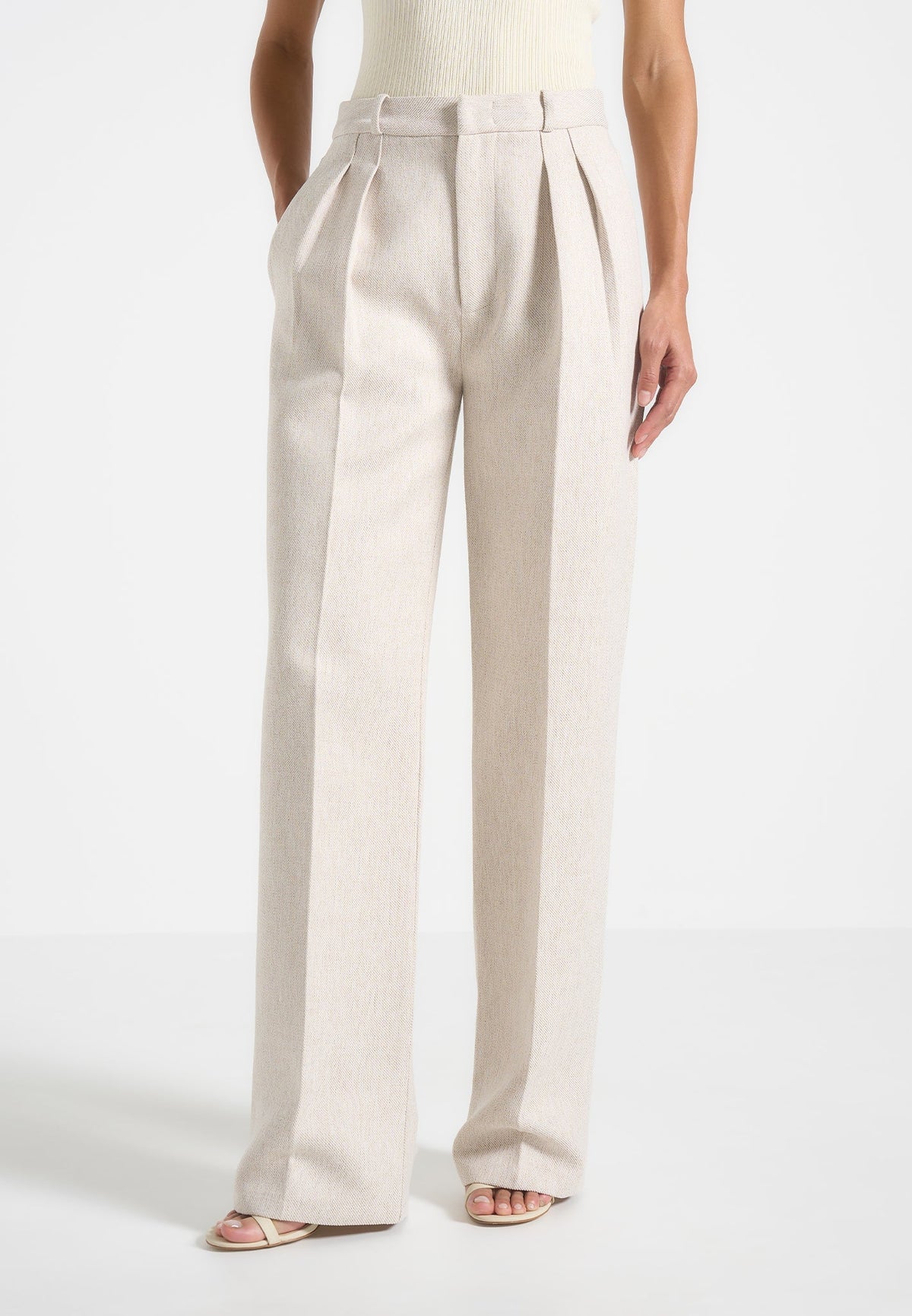 Julie - Tailored Twin Pleat Pants - Light Beige