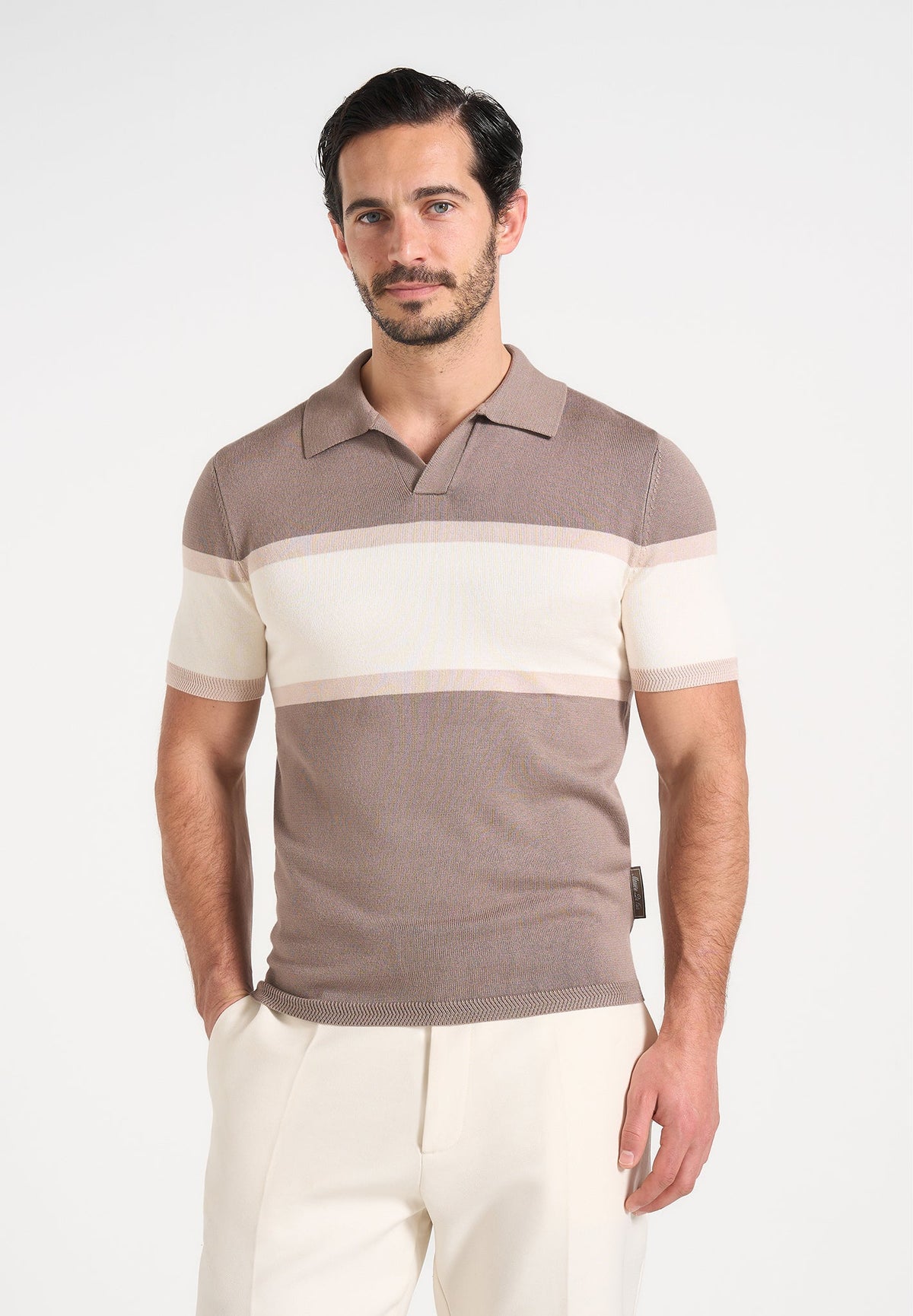 Enzo - Colour Block Polo Top - Mushroom