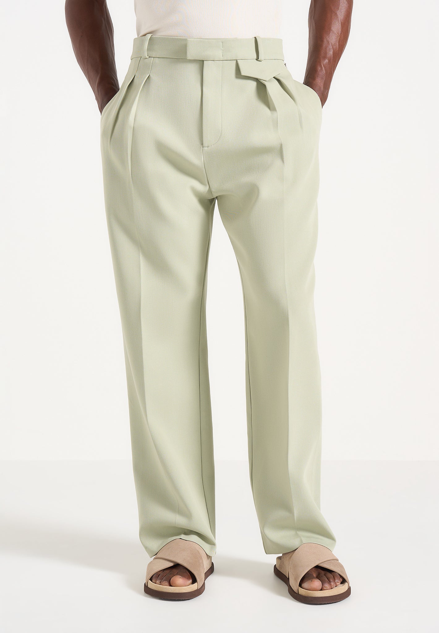 Pierre - Twin Pleat Tailored Pants - Sage 