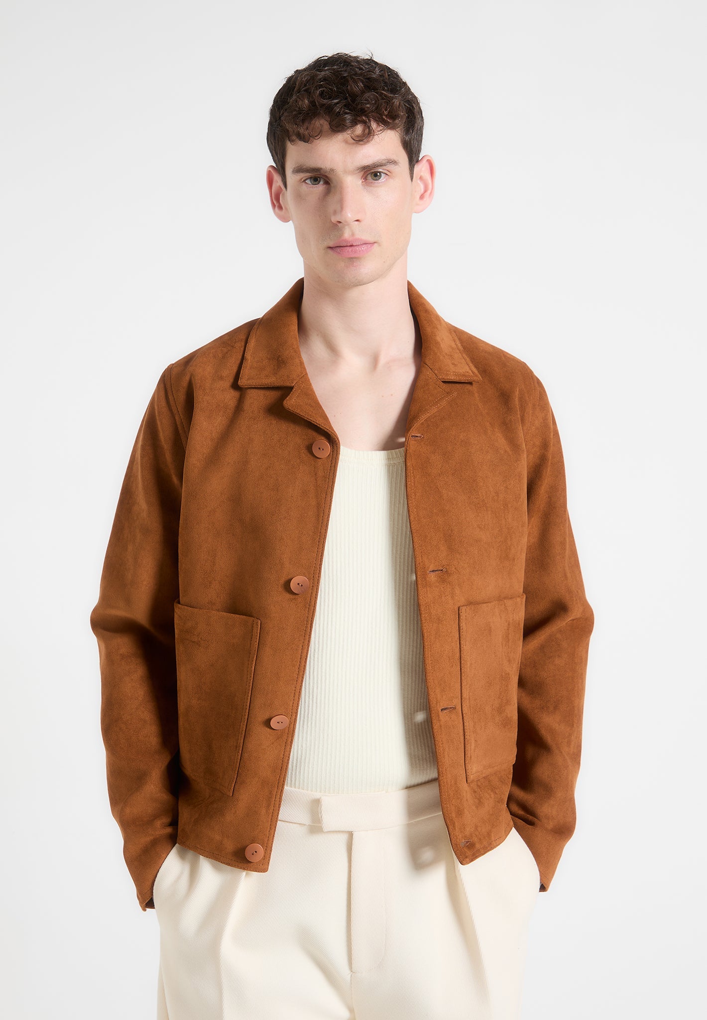 Suede Jacket with Revere Collar - Fawn