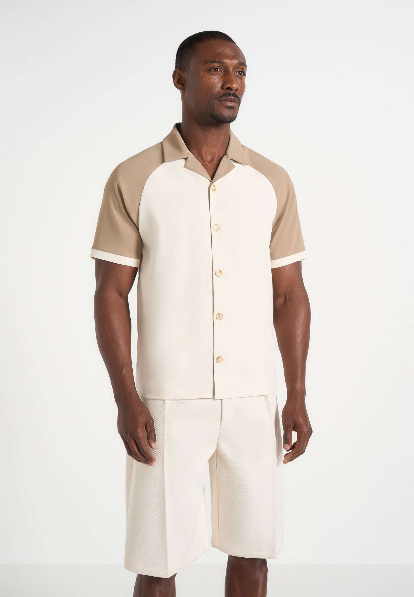 Salim - Contrast Raglan Shirt - Cream/Taupe 