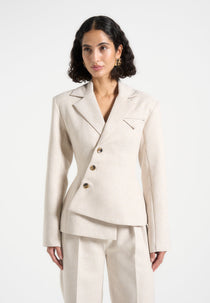 Thalia - Tailored Asymmetric Double Breasted Blazer - Light Beige