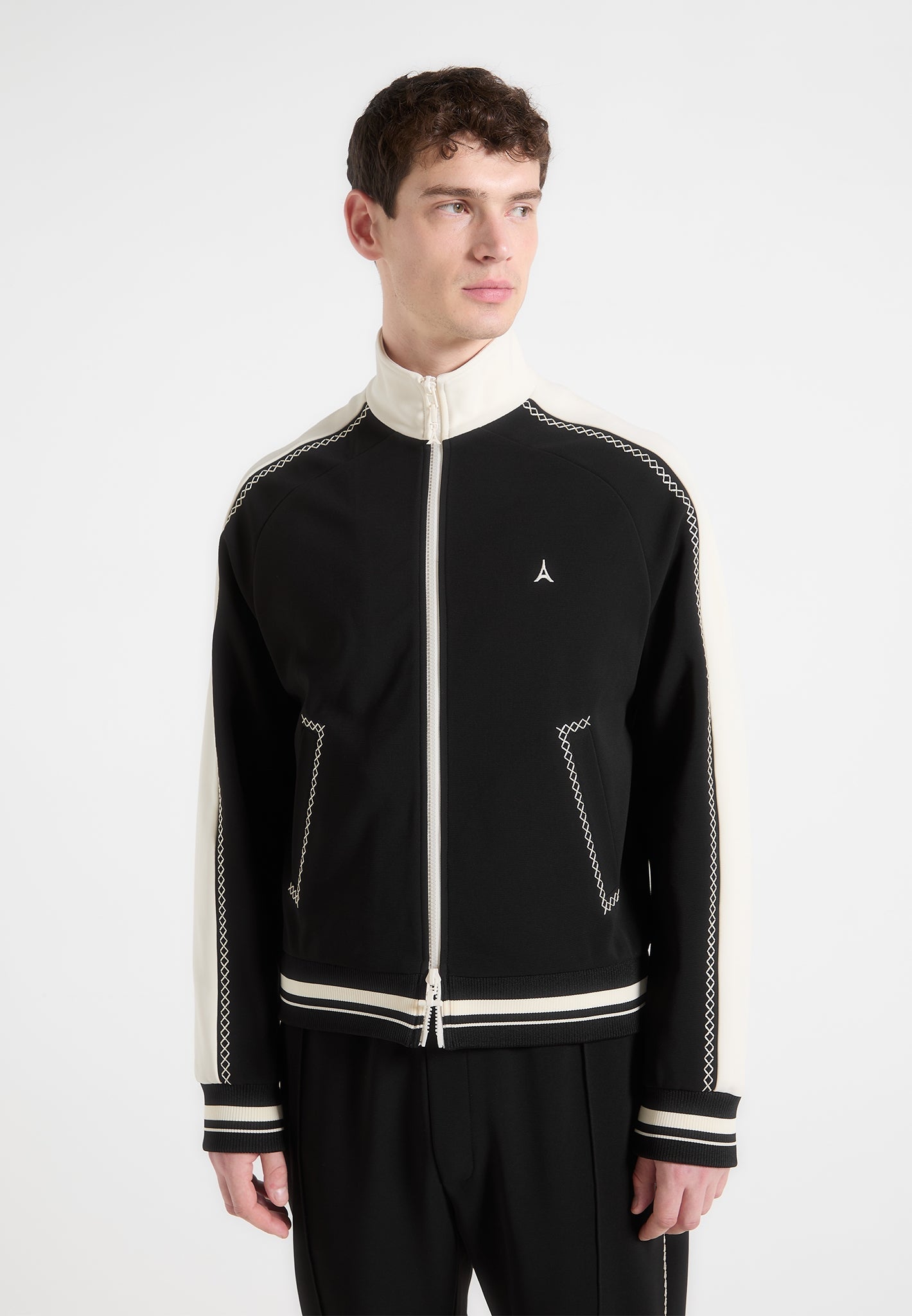 Tristan - Contrast Whipstitch Raglan Track Jacket - Black