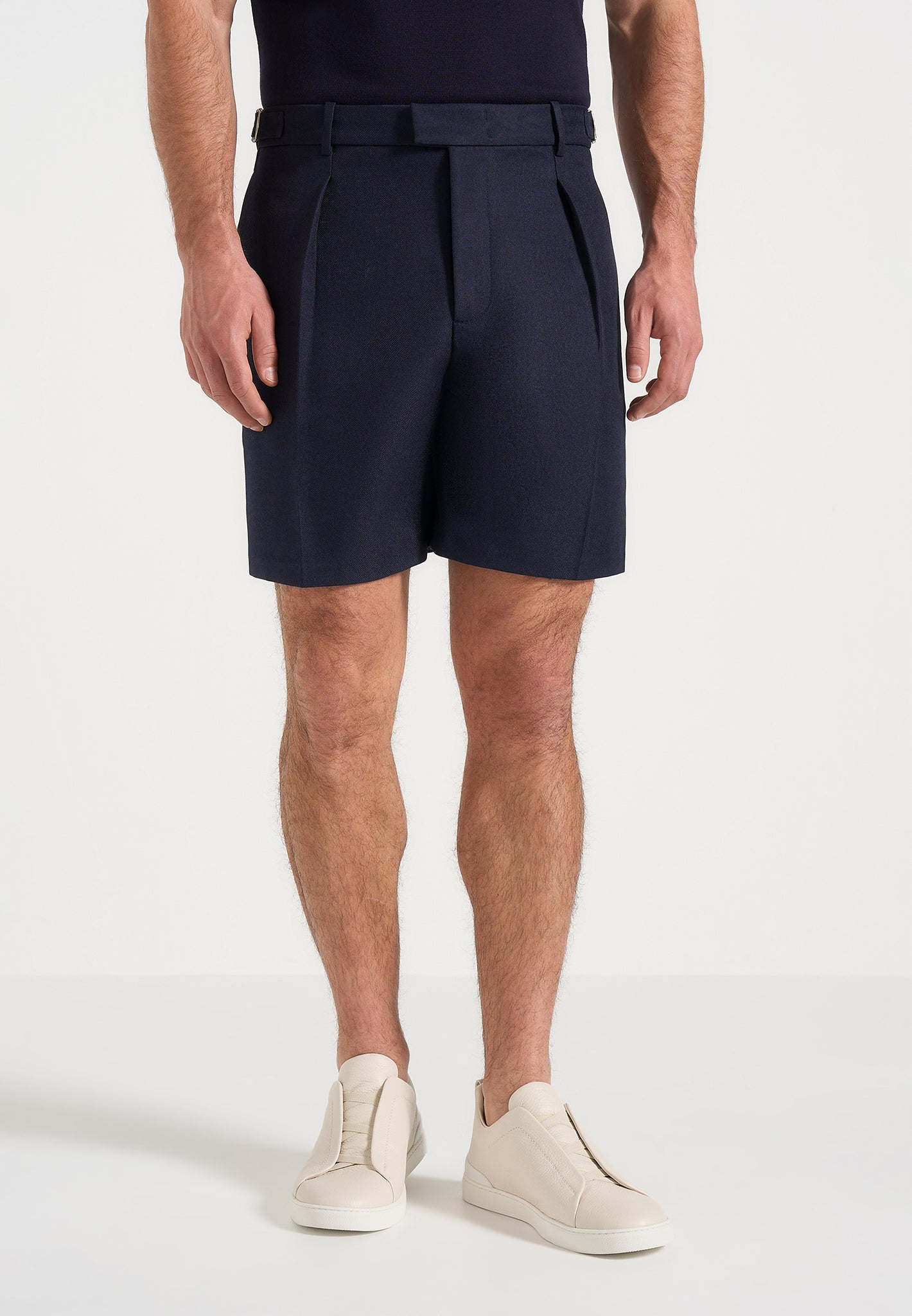 Marin - Tailored Pleated Shorts - Navy 