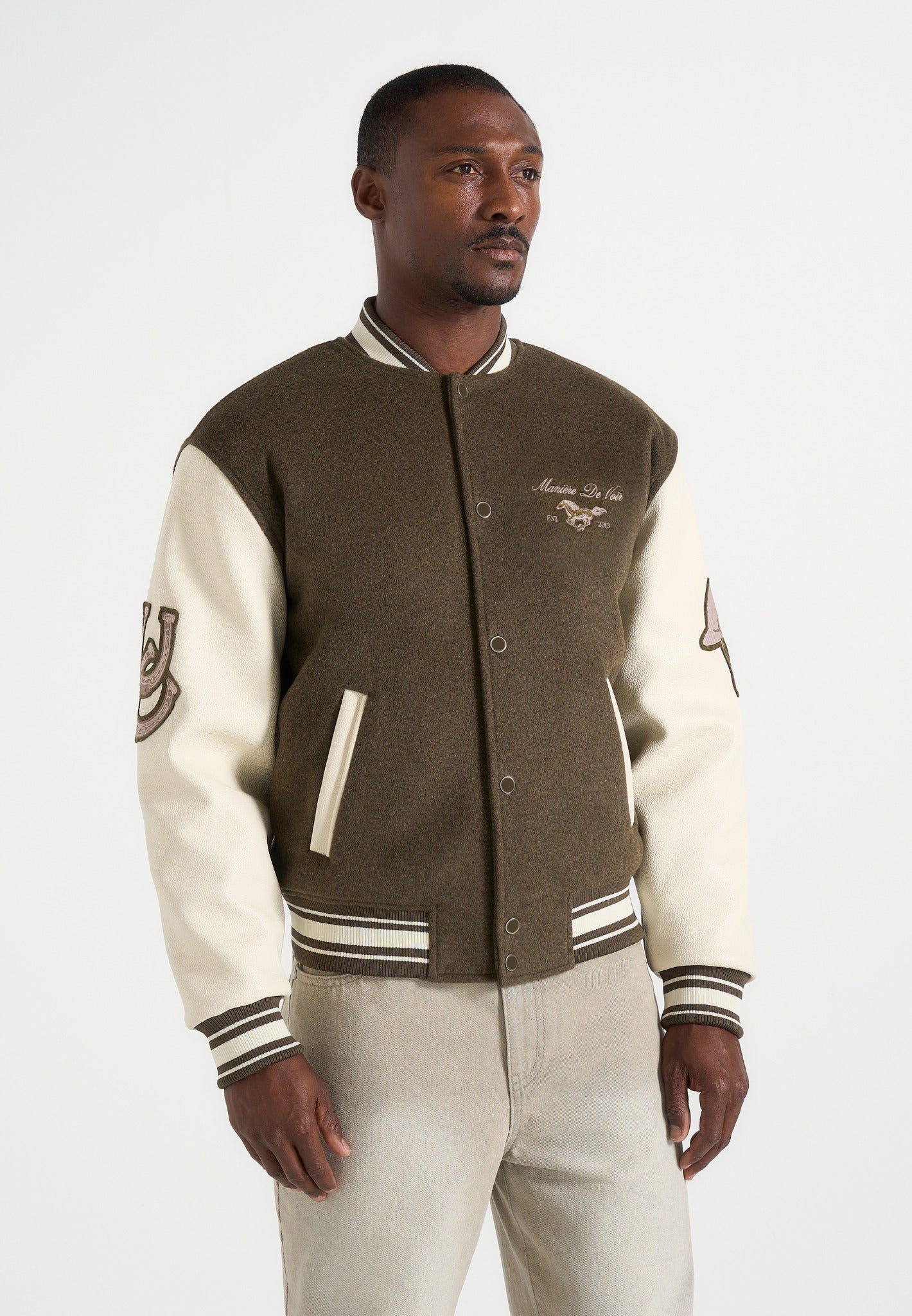 Equestrian Wool-Blend Varsity Jacket - Olive
