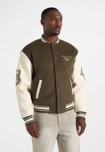 Equestrian Wool-Blend Varsity Jacket - Olive