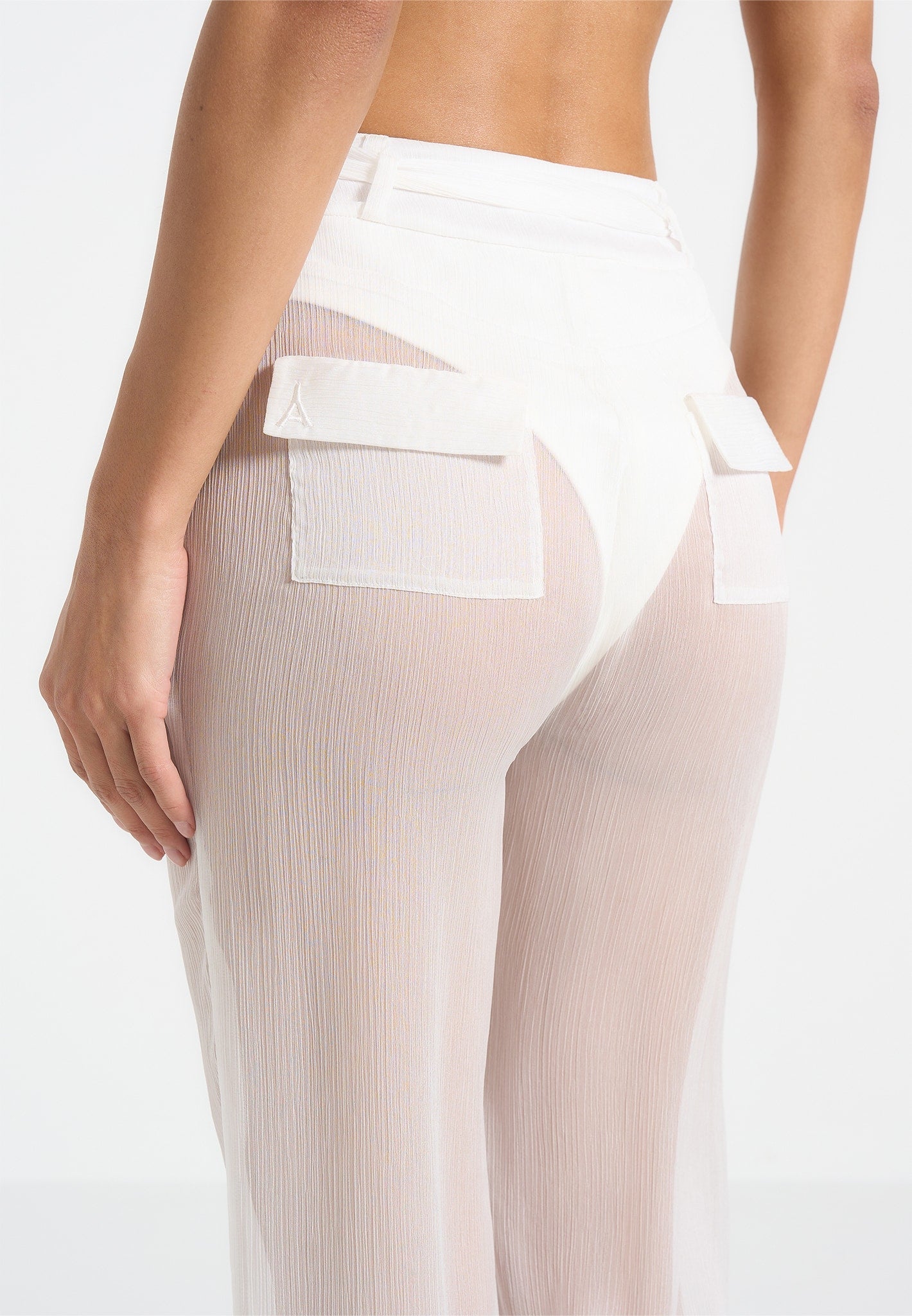 Sheer Belted Pants - White