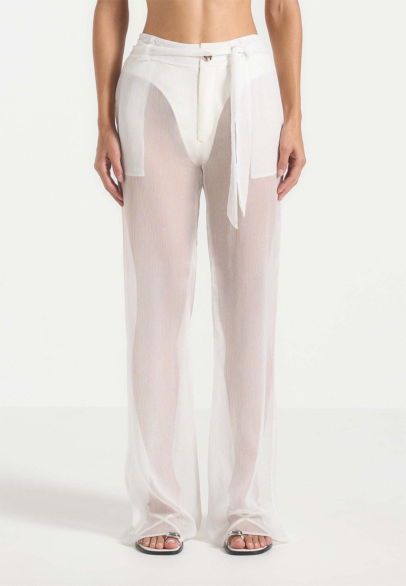 Sheer Belted Pants - White