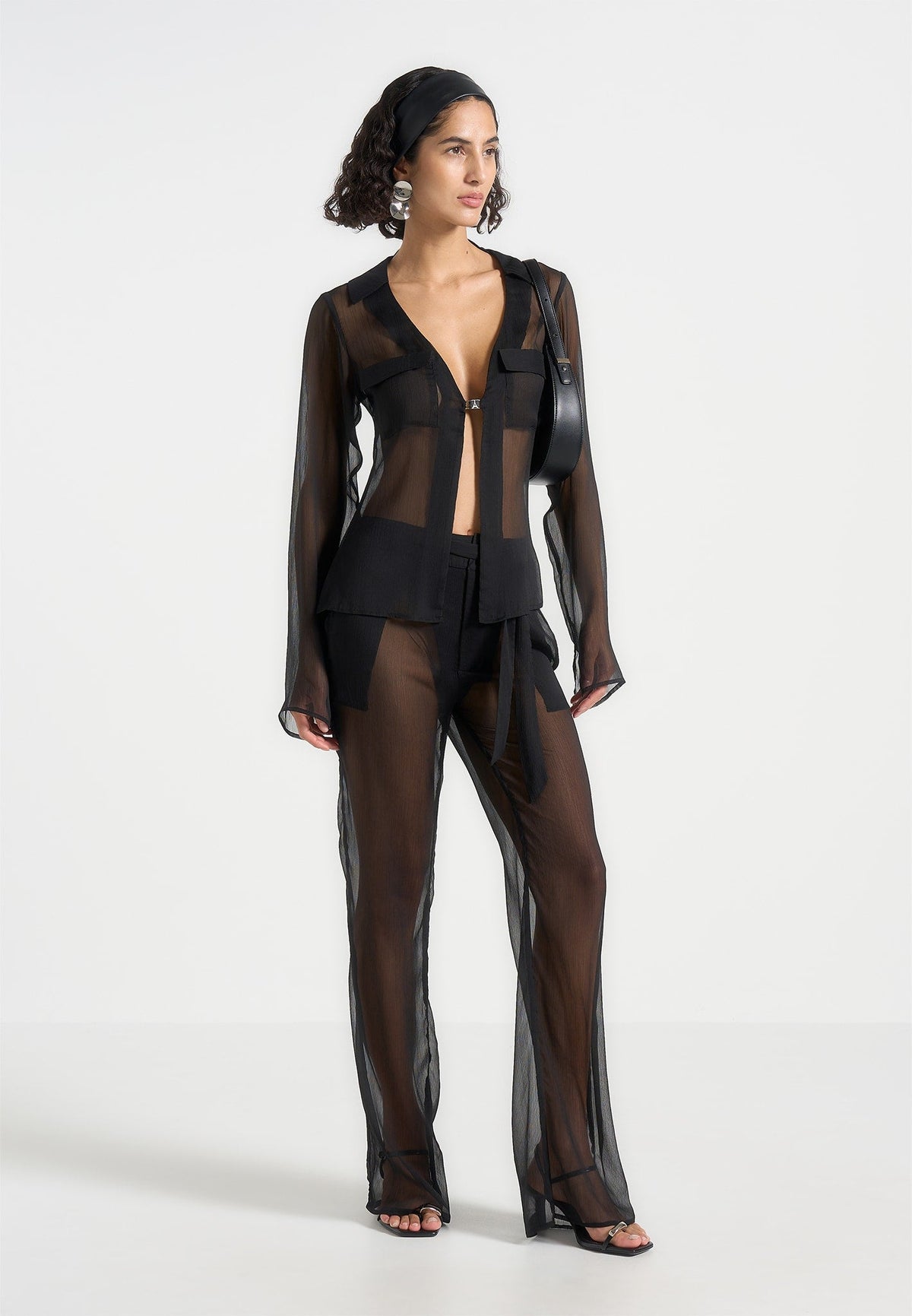 Sheer Belted Pants - Black