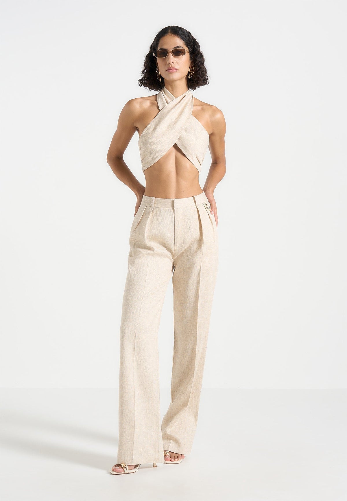 W⁠endy - Linen Crossover Bolero Top - Natural