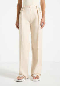 Julie - Linen Twin Pleat Pants - Natural