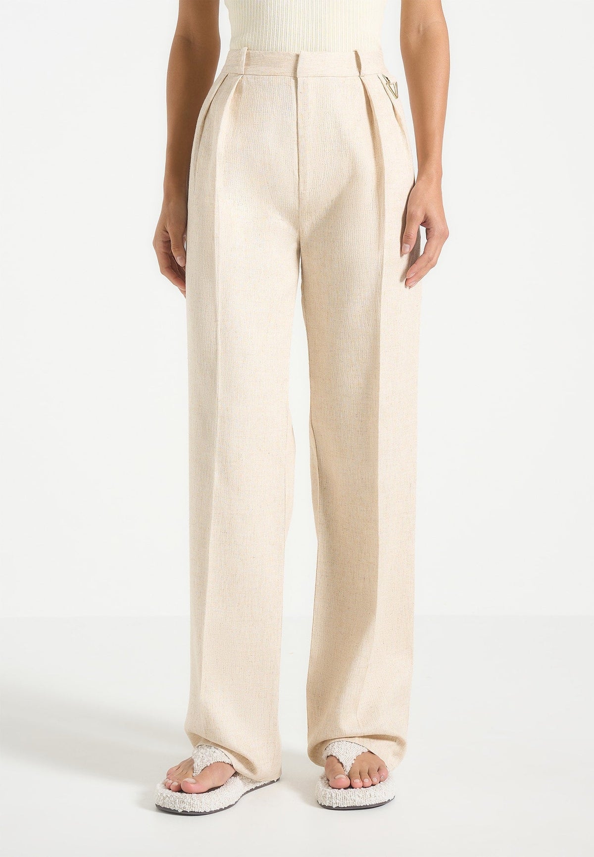 Julie - Linen Twin Pleat Pants - Natural