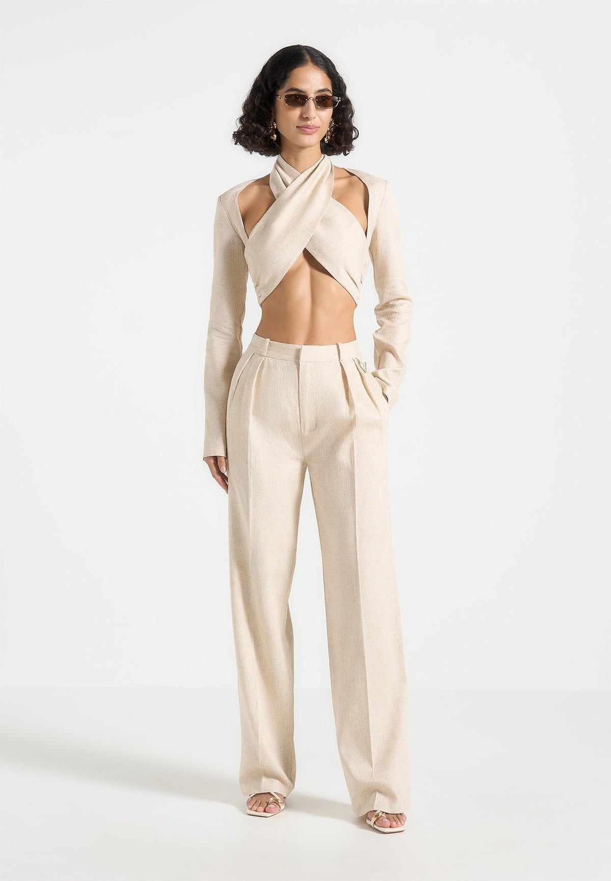 Julie - Linen Twin Pleat Pants - Natural