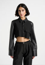 bernadette-leather-contrast-cropped-shirt-black