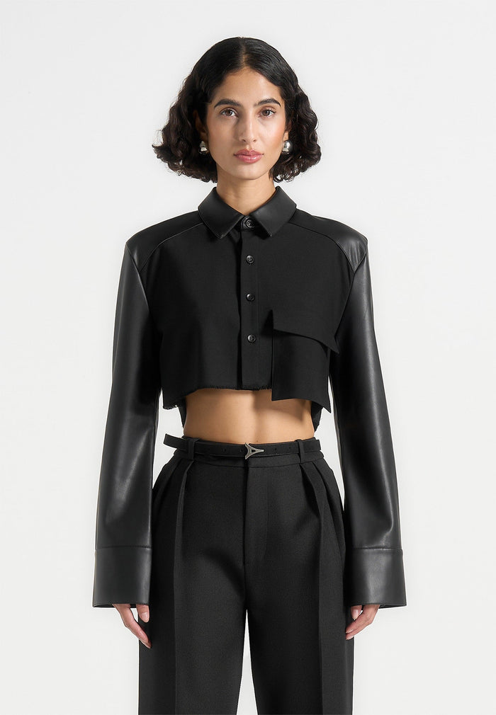 bernadette-leather-contrast-cropped-shirt-black