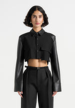 bernadette-leather-contrast-cropped-shirt-black