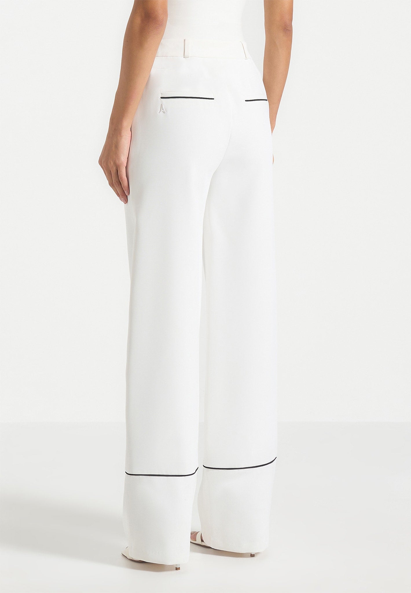 Mina - Contrast Piped Pleated Pants - White/Black