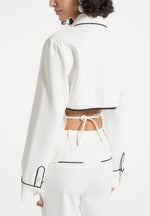 Contrast Piped Backless Tie Shirt - White/Black