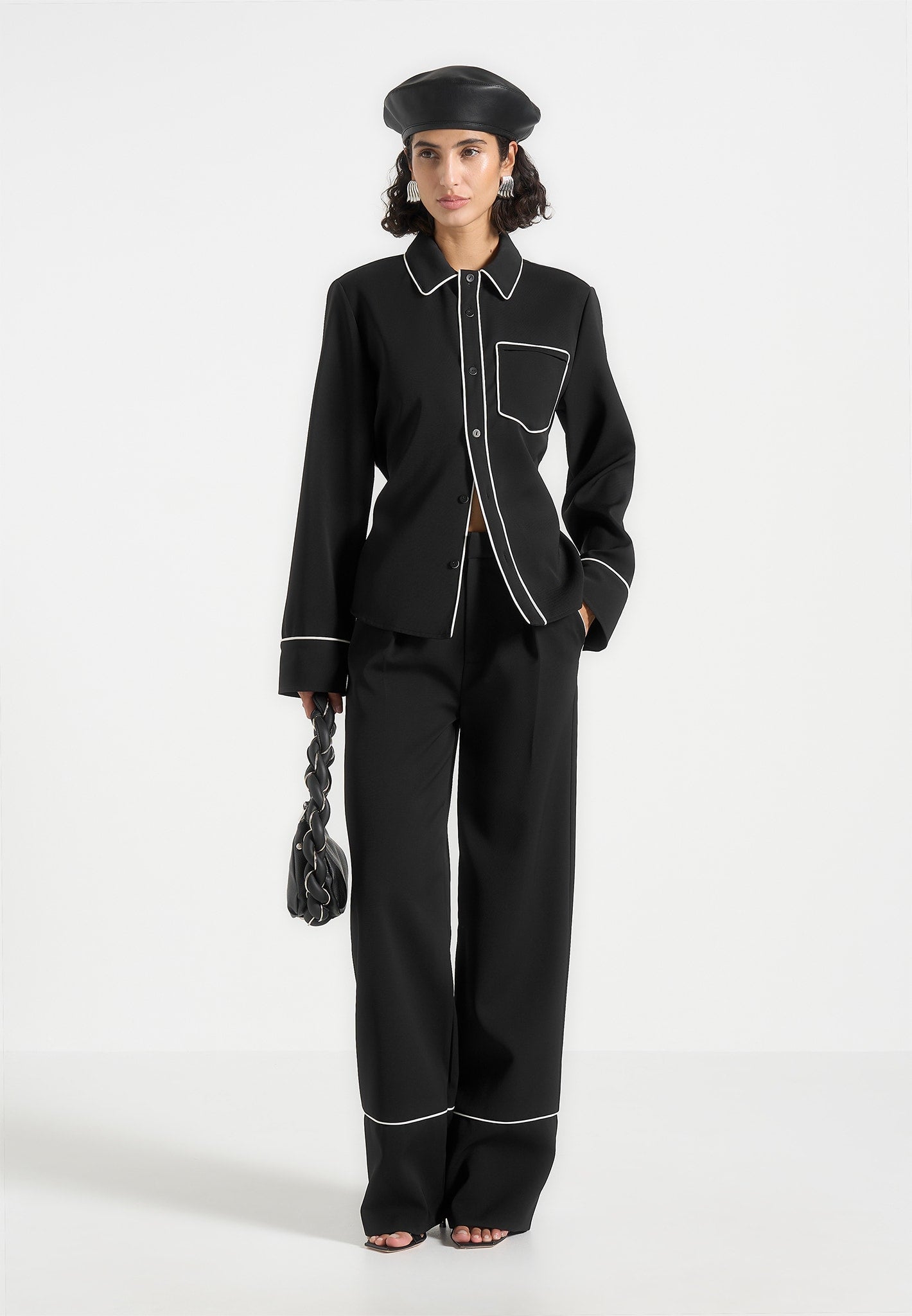 contrast-piped-backless-tie-shirt-black-white