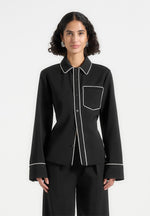 contrast-piped-backless-tie-shirt-black-white