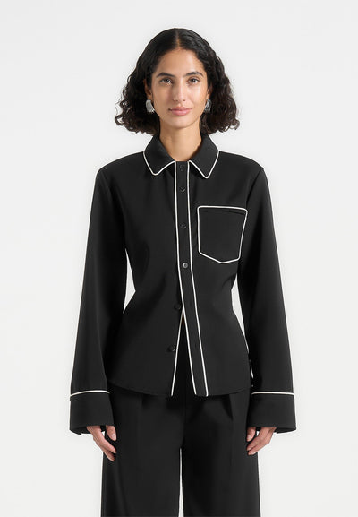 contrast-piped-backless-tie-shirt-black-white