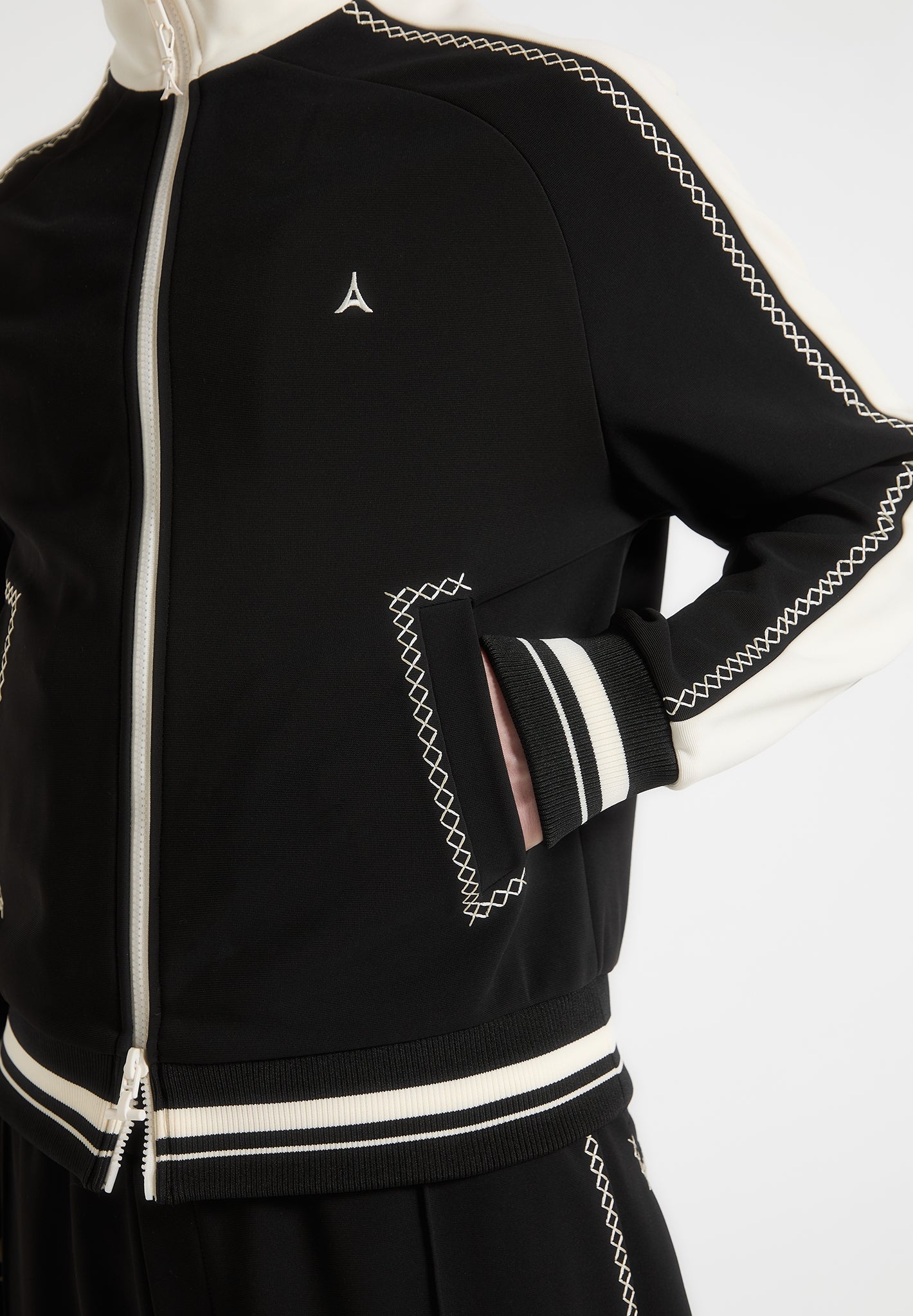 Tristan - Contrast Whipstitch Raglan Track Jacket - Black