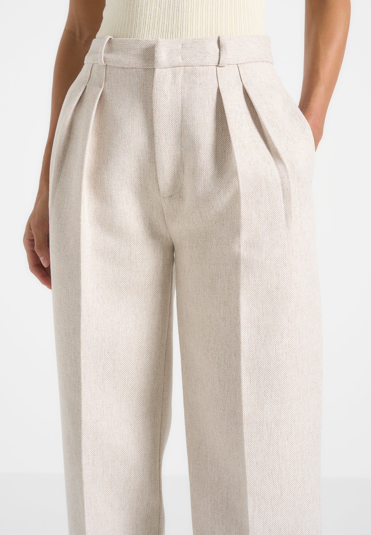 Julie - Tailored Twin Pleat Pants - Light Beige