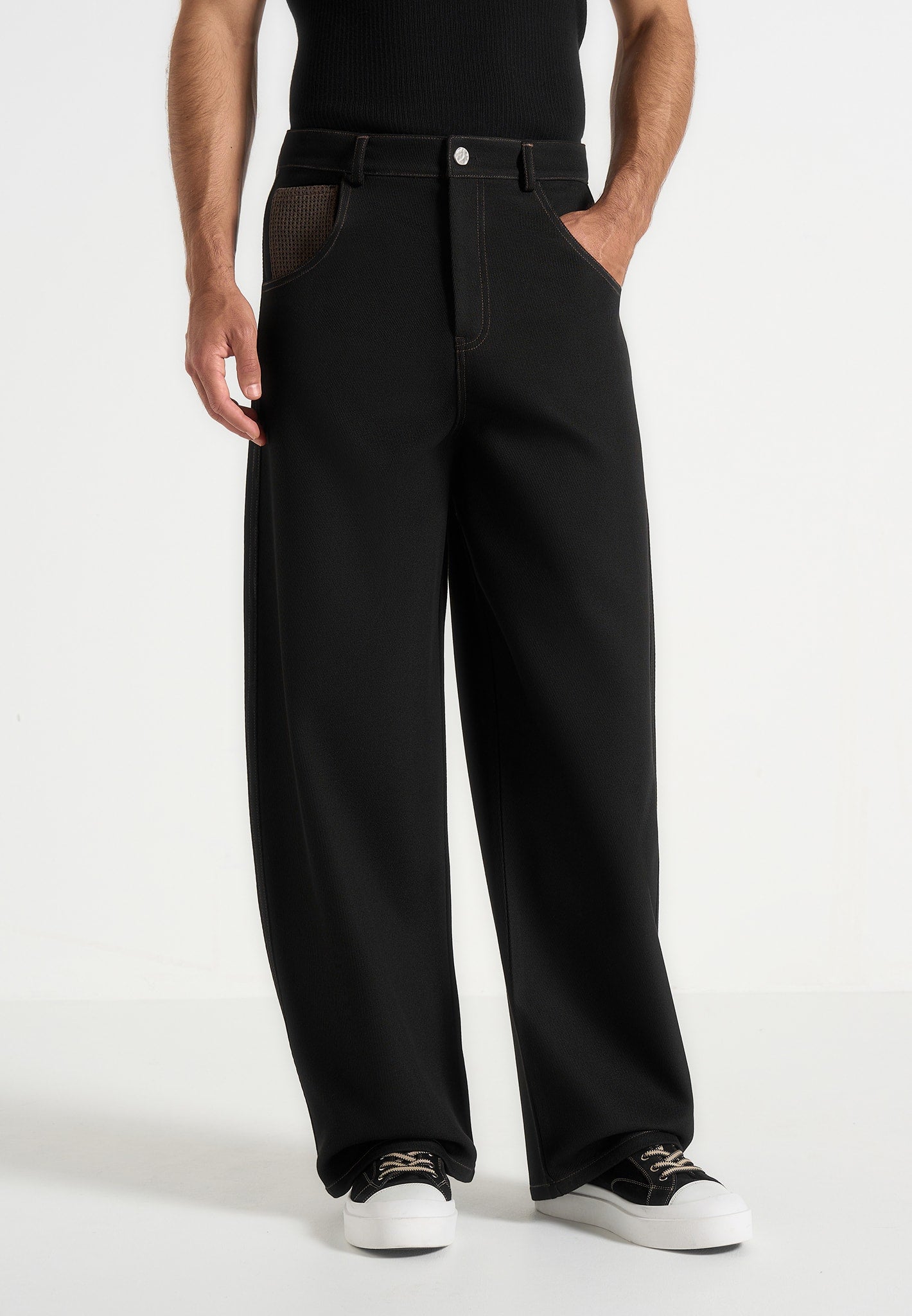Lazare - Wide Leg Twill Jeans - Black
