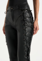 Ambre - Leather Lace Up Flared Pants - Black