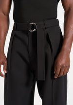 Loic - Wide Leg Tailored Pants With Belt - Black