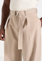 Loic - Wide Leg Tailored Pants With Belt - Beige
