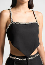 Embellished Strap Handkerchief Top - Black