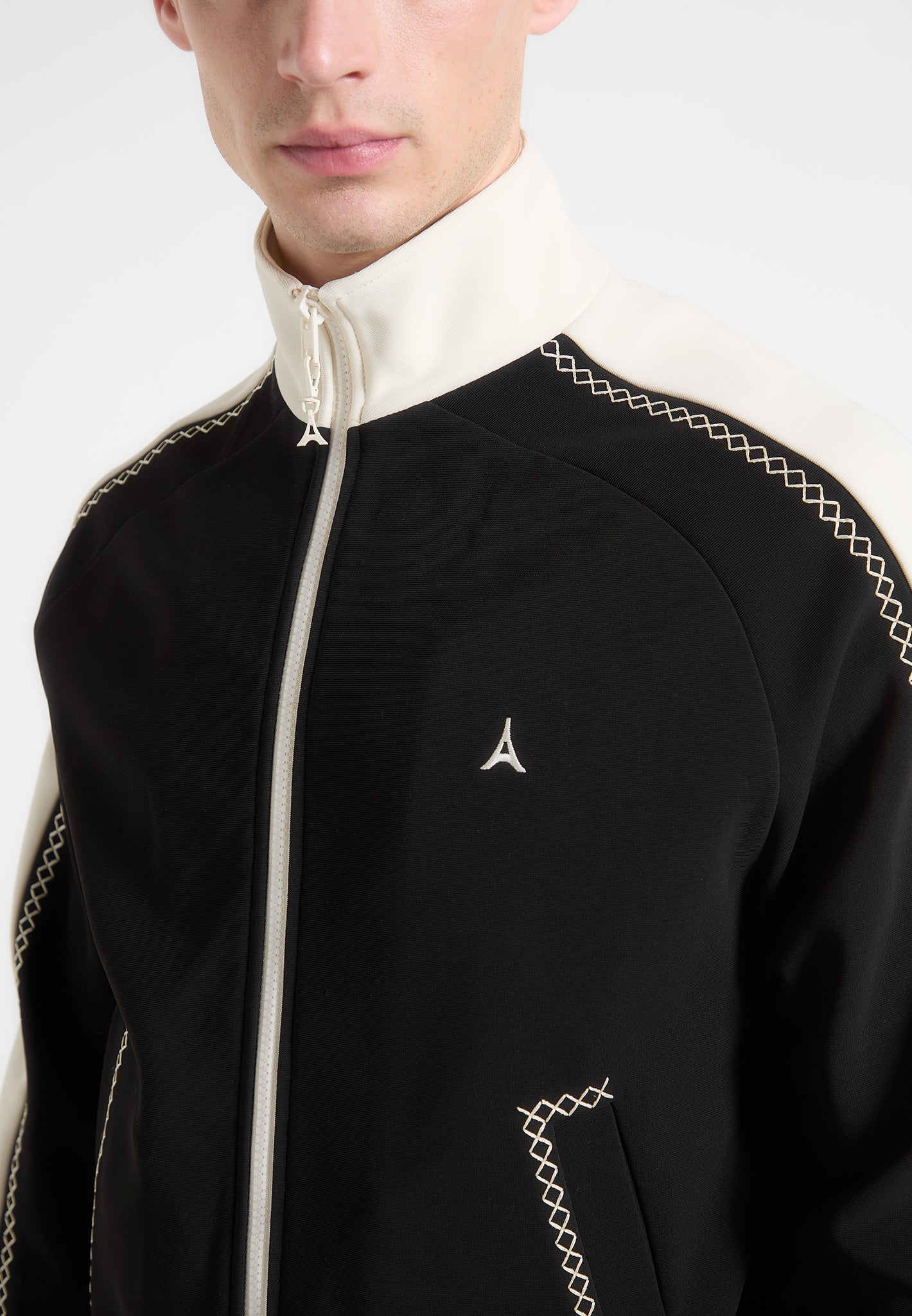Tristan - Contrast Whipstitch Raglan Track Jacket - Black
