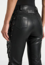 Ambre - Leather Lace Up Flared Pants - Black