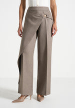 Beryl - Wrap Tailored Pants With Hardware Detail - Taupe