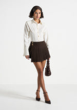 Joelle - Wool Asymmetric Pleated Mini Skirt - Brown