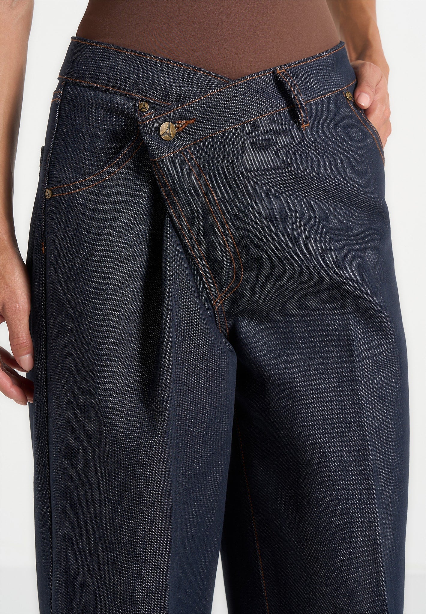 Astrid - Wrapover Wide Leg Denim Jeans - Indigo