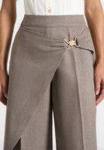 Beryl - Wrap Tailored Pants With Hardware Detail - Taupe