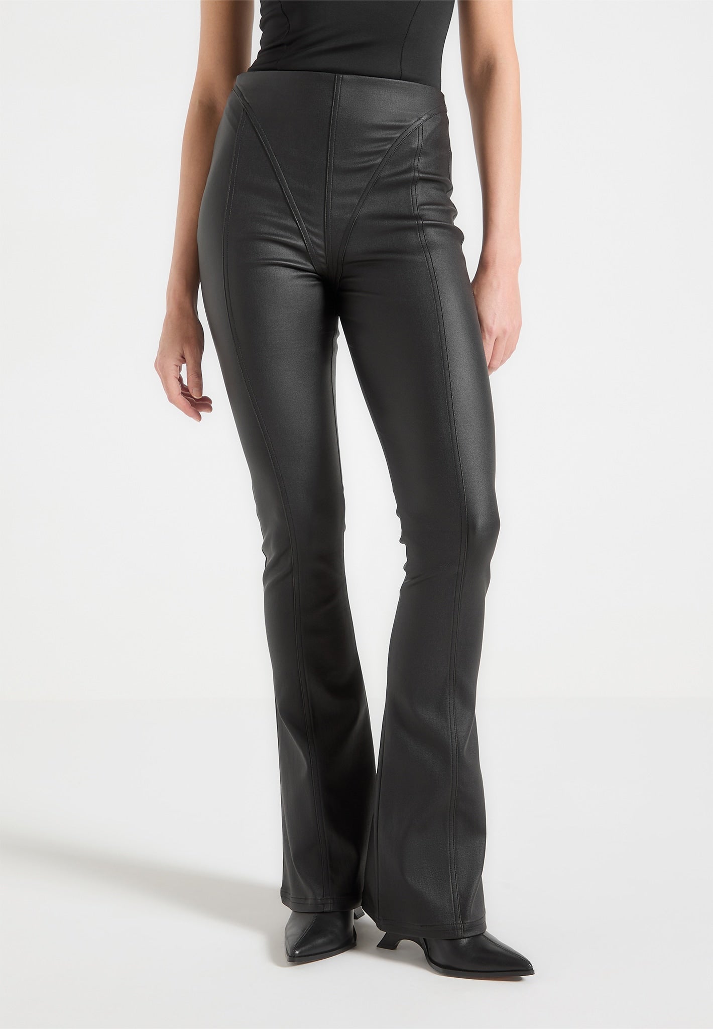 Wax Effect Fit and Flare Leggings - Black