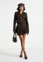 Joelle - Wool Asymmetric Pleated Mini Skirt - Brown