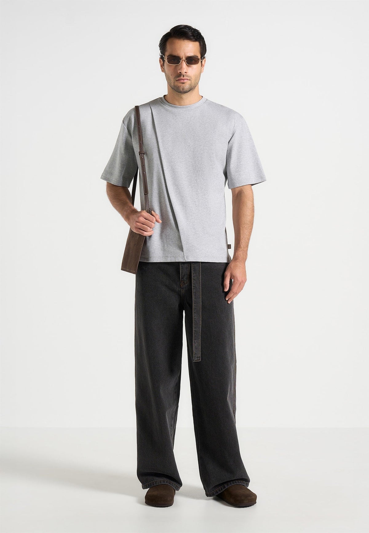 Hugo - Relaxed Fit Cotton T-Shirt With Pleat - Grey