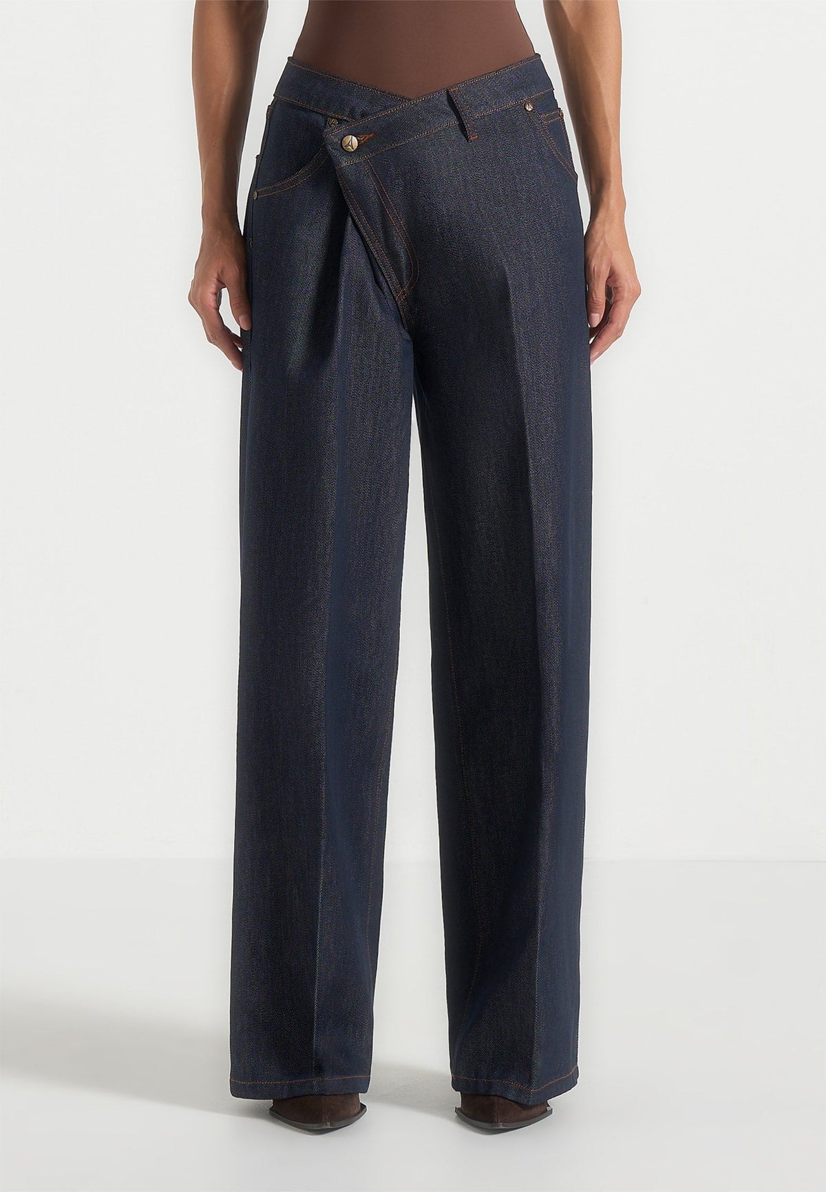 Astrid - Wrapover Wide Leg Denim Jeans - Indigo
