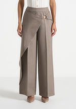 Beryl - Wrap Tailored Pants With Hardware Detail - Taupe