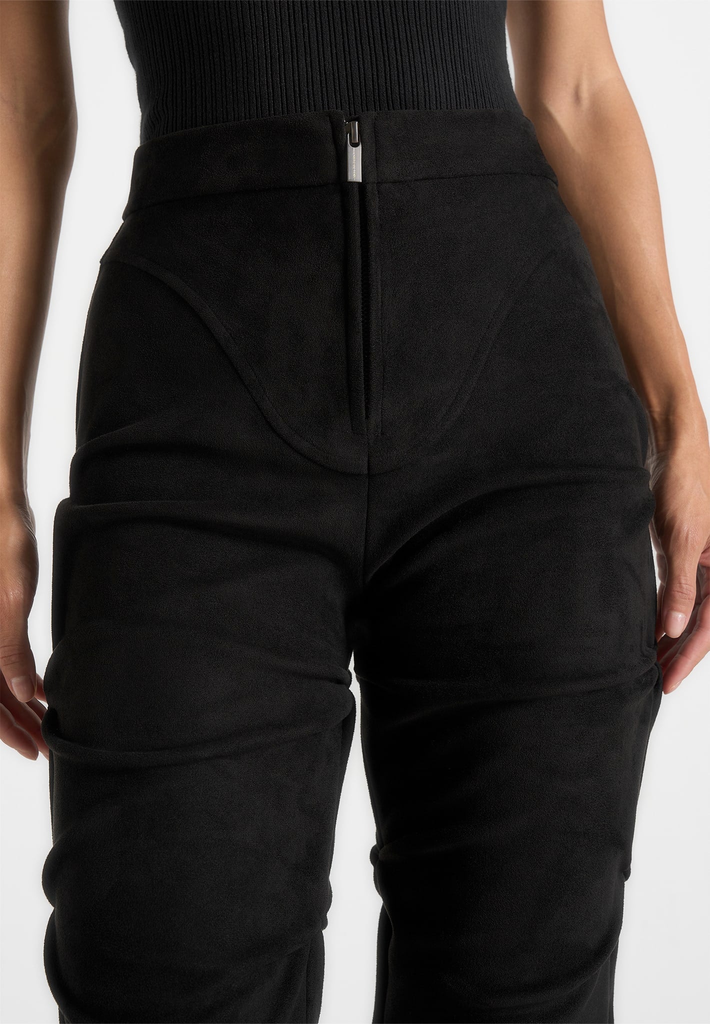 Caroline - Tacked Suede Fit & Flare Pants - Black