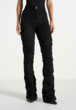 Caroline - Tacked Suede Fit & Flare Pants - Black