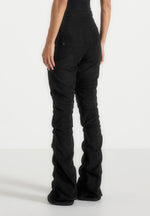 Caroline - Tacked Suede Fit & Flare Pants - Black