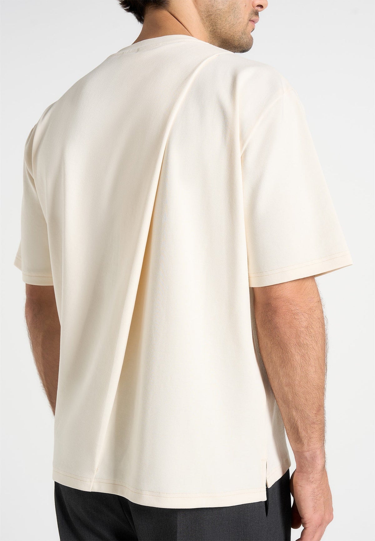 Hugo - Relaxed Fit Cotton T-Shirt With Pleat - Cream